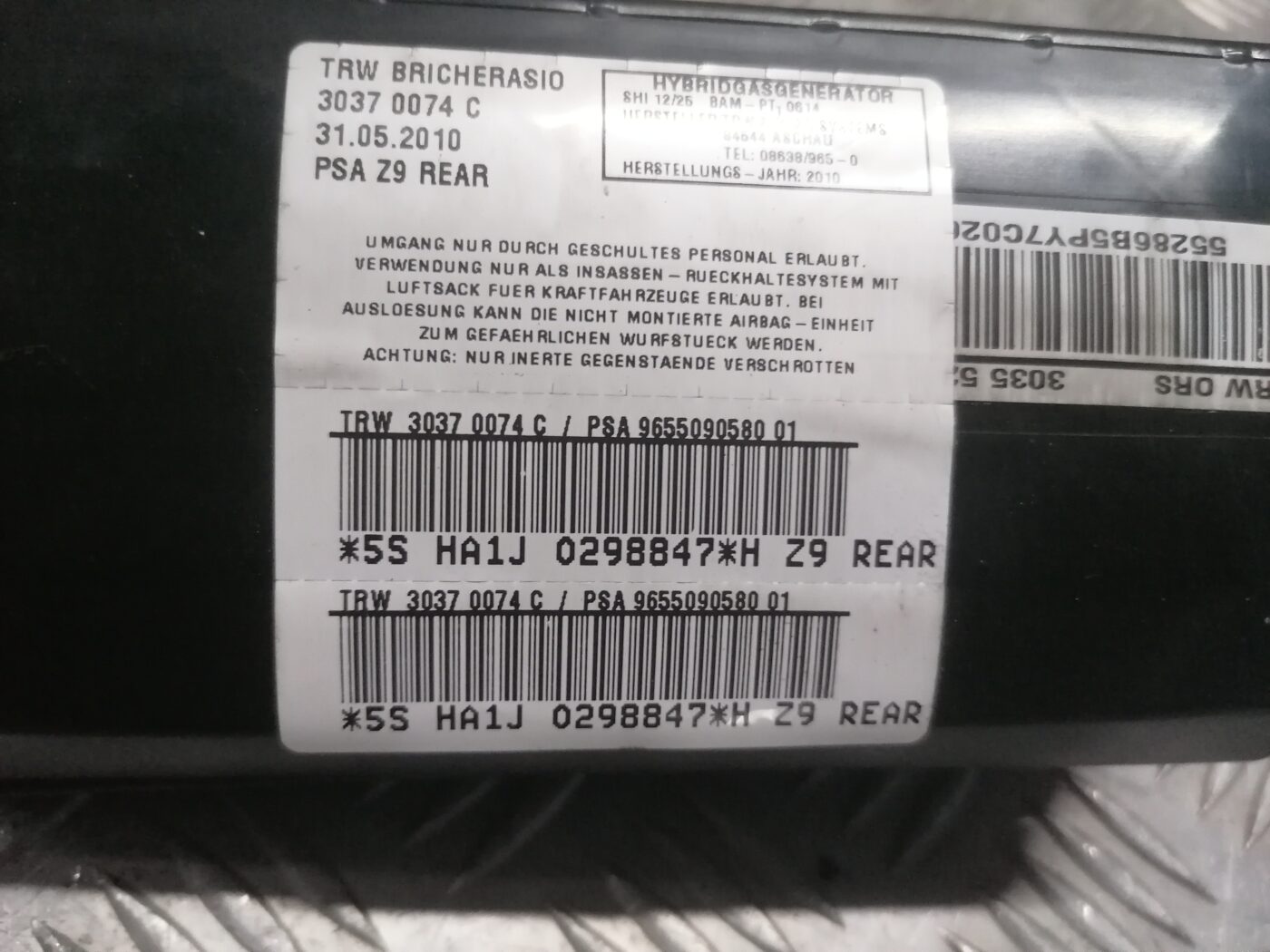 Sēdekļa drošības spilvens priekš PEUGEOT 607 2010 2 Sēdekļa drošības spilvens priekš PEUGEOT 607 2010