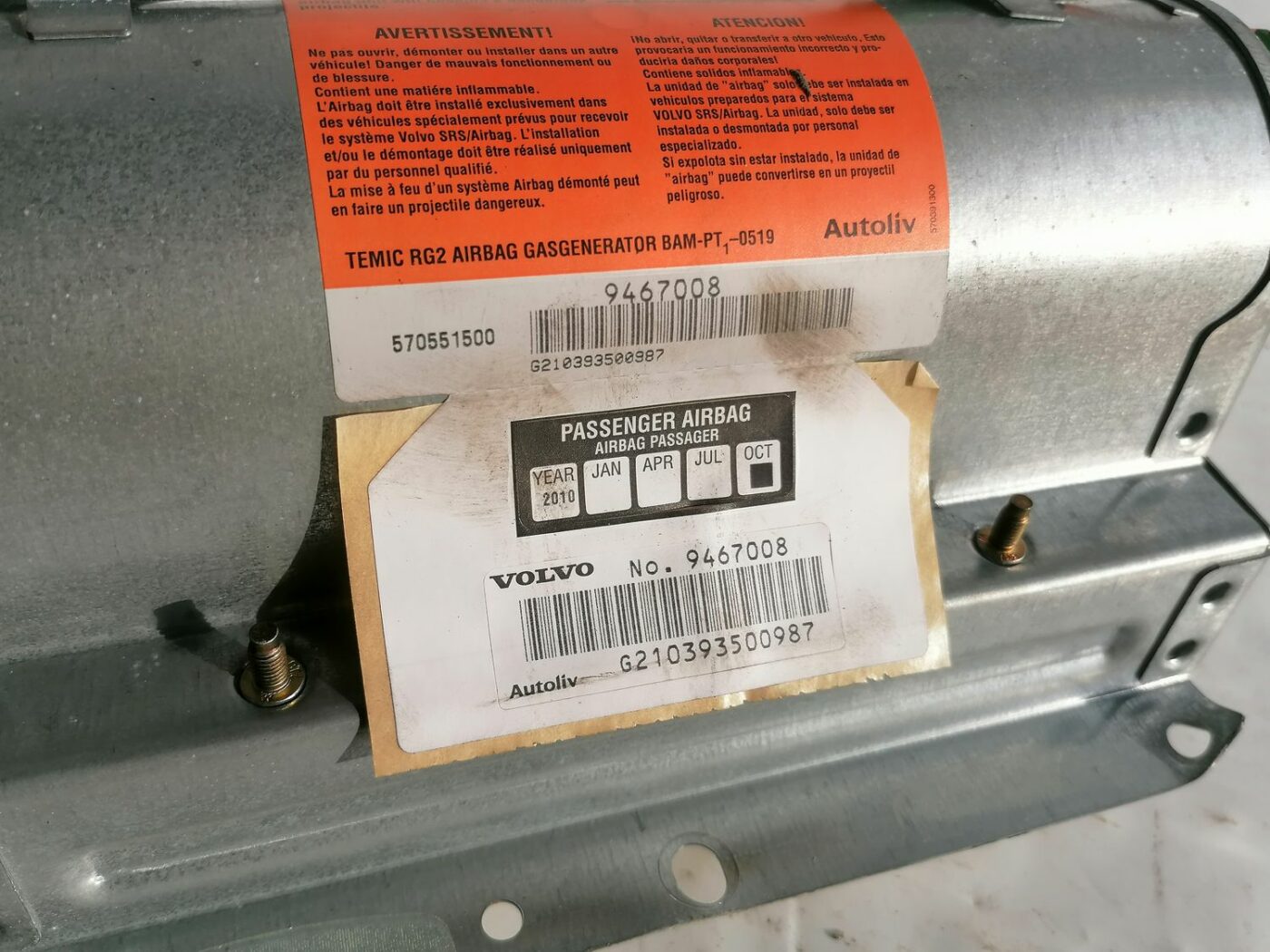 Mērinstrumentu paneļa drošības spilvens priekš VOLVO V70 2000